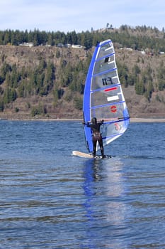 Wind surfing in Hood river Oregon a steady approach.