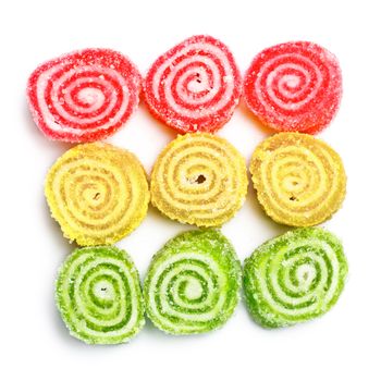 spiral marmalade sweets isolated on white background