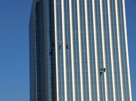 Window washers on a high rise building, Portland OR.