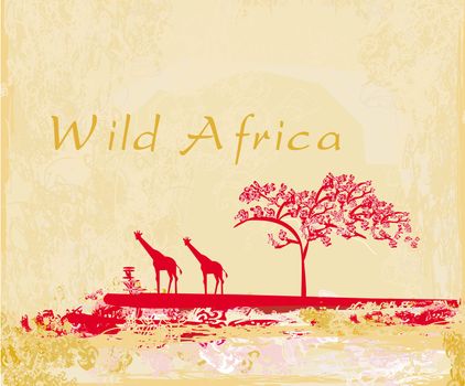 grunge background with African fauna and flora