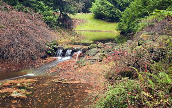 Small waterfall and stream in a park, Portland Oregon.