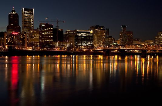 Portland Oregon skyline at night.