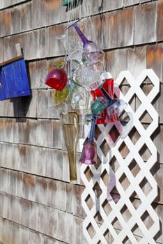 A decorative upsidedown glass collection.