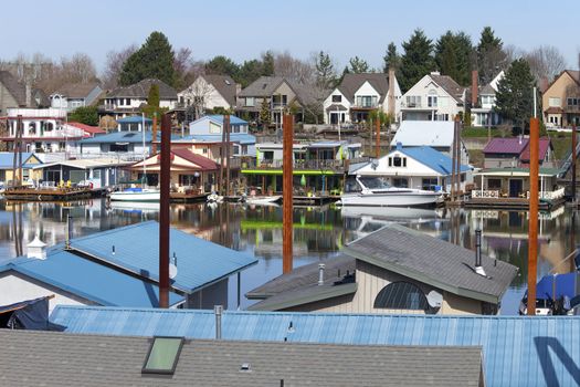 A large community of floating homes and land homes, Portland OR.