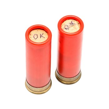 red shotgun cartridges isolated on white background