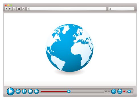 World wide web browser with globe and video control buttons