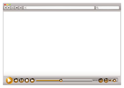 Blank internet web browser with video control buttons