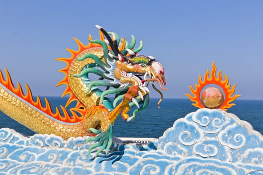 dragon statue against blue sky in chinese temple