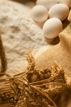 Basic ingredients for baking a loaf closeup