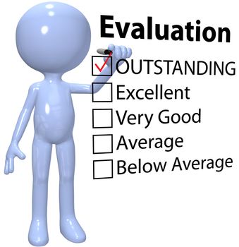 Organization manager customer or education system teacher marks check in OUTSTANDING evaluation form box with marker