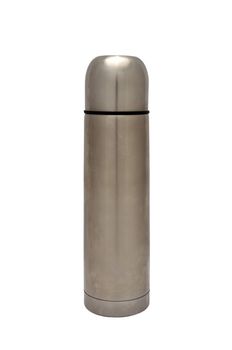 metal thermos on a white background