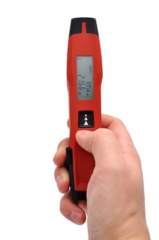 Laser distance meter in hand  on white background