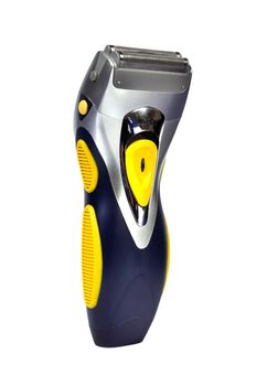 portable electric shaver on white background