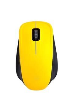 Yellow wireless mouse   on a white background