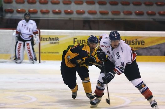 ZELL AM SEE; AUSTRIA - OCT 2: Austrian National League. Both teams try to win. Game between EK Zell am See and ATSE Graz (Result 2-3) on October 2, 2011 in Zell am See