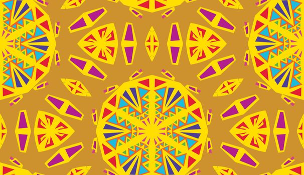 Seamless yellow and purple kaleidoscope background pattern