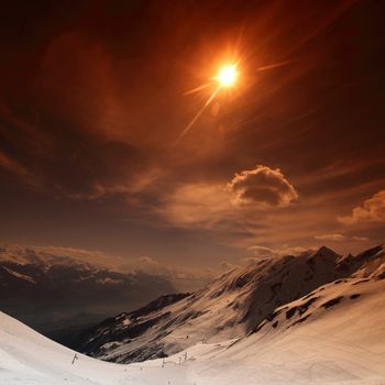 top of mountains in blue sky