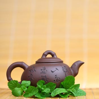 mint tea on china background