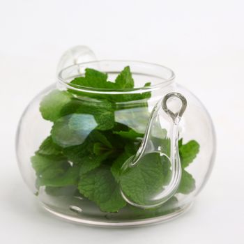 mint tea on white close up