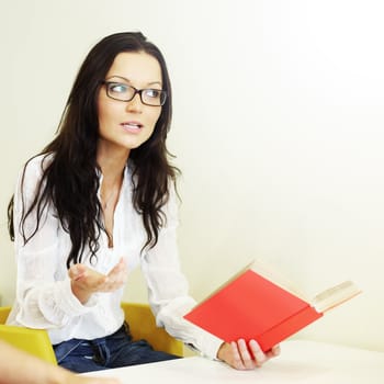 girl read book around the wall