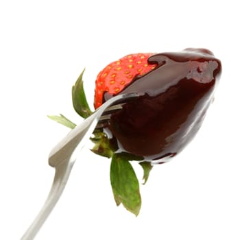 strawberry in chocolate  isolated on white