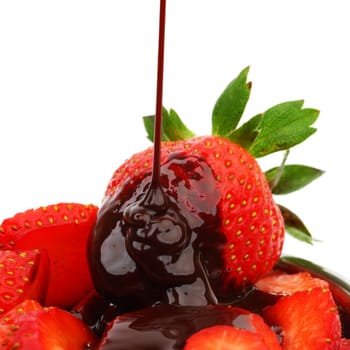strawberry in chocolate  isolated on white