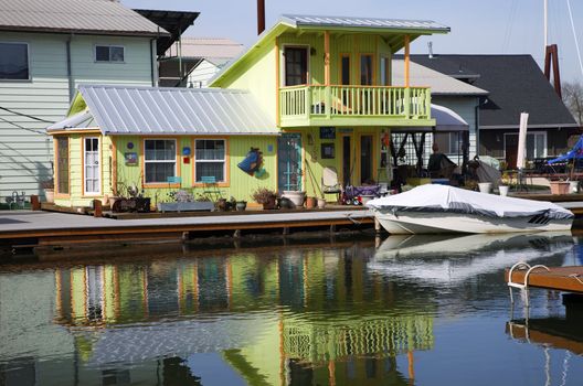 A decorated and colorful floating house, Portland OR.