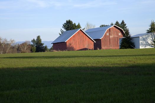 Barns and field in rural areas around Portland OR.
