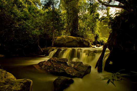 Waterfall in picturesque environment, long exposure