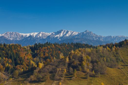 Landscape, mountins, white clouds and blue sky