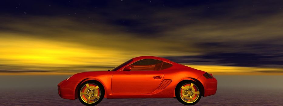 car red and sky yellow