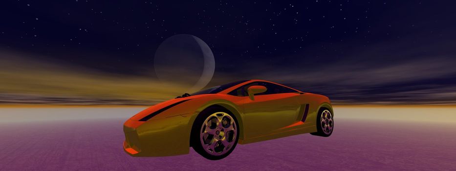car yellow and moon