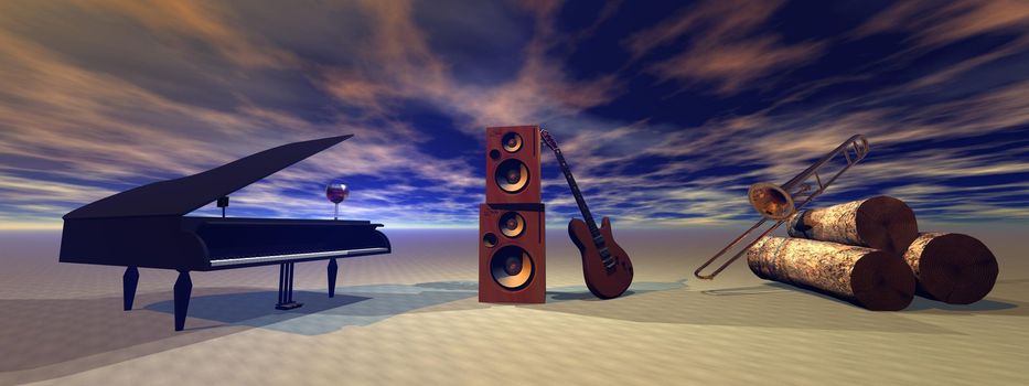 piano and guitar and trombone and music