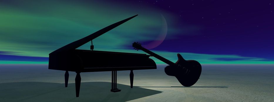 piano and guitar black and sky blue