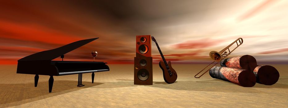 piano and guitar and sky orange