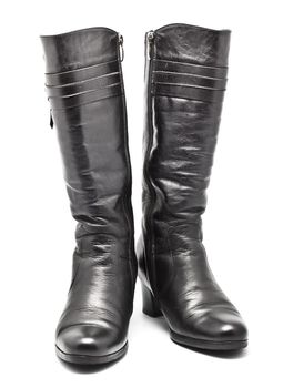 black leather female boots isolated on white