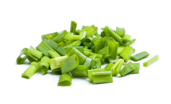 fresh chopped green onions isolated on white