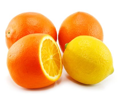 Citrus fruits (lemon and orange) isolated on a white background