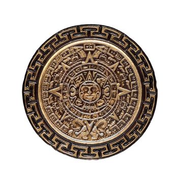 sun stone or aztec calendar on white background