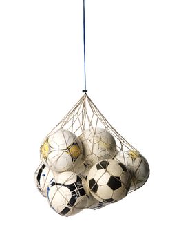 Net with Soccer Balls on white background