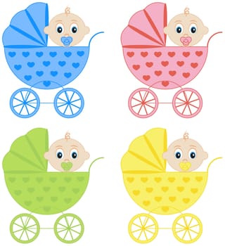collection of baby carriages in different colors vector illustration