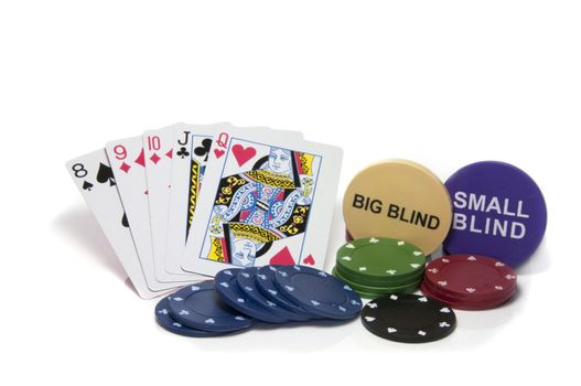 straight cards in poker with chips on the table and big and small blind