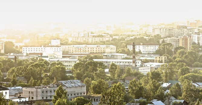 panorama of russian city Kirov, early morning