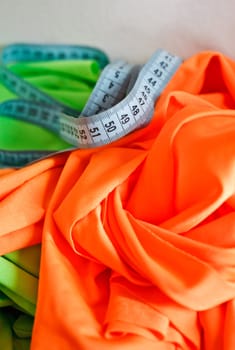 sewing items - measure tape, cloth pieces