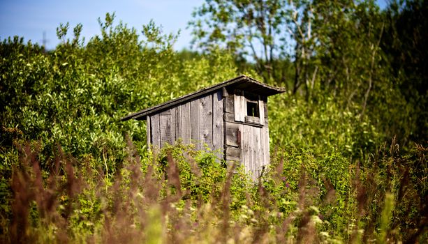 old country toilet waiting to be used in high grass