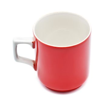 red coffee mug isolated on white background