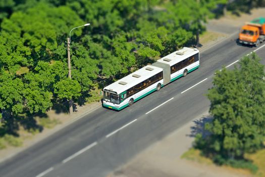 aerial view of the city, tilt-shift effect