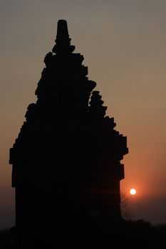 Sunset view in Hindu temple Prambanan. Indonesia, Java, Yogyakarta