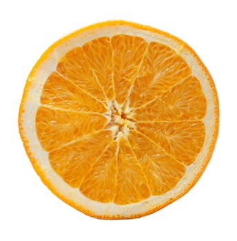 The slice of orange isolated on the white backgroud.