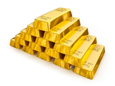 Gold bars pyramid isolated